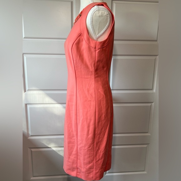Antonio Melani Sleeveless Sheath Dress Beaded Neckline Coral Career Party Size 4 - Picture 4 of 7
